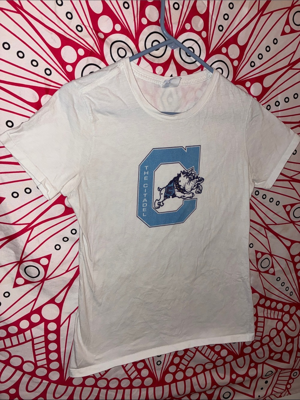 Gildan White Short Sleeve Tee with Light Blue Graphic